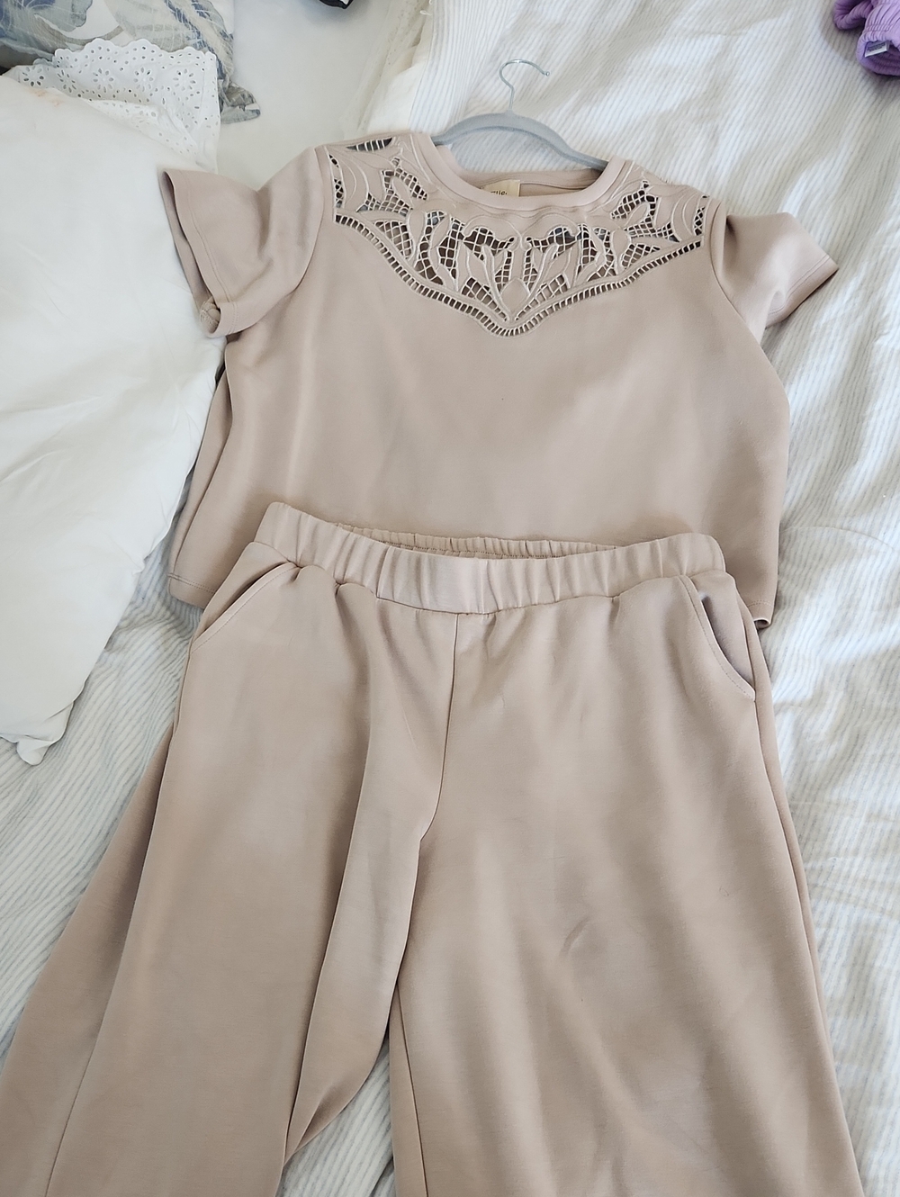 Elie Tahari Beige Cutout-Neck Pantsuit